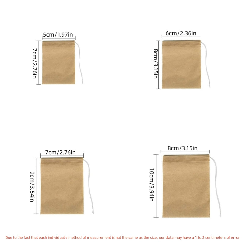 100pcs Biodegradable Tea Bags Natural Wood Pulp Empty Bag with Drawstring