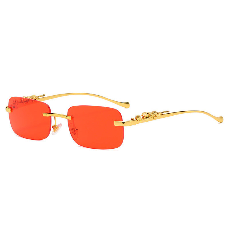 Square Rimless Sunglasses Woman Gradient Sun Glasses Metal Leopard