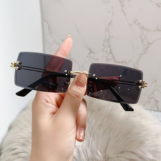 Rimless Rectangle Sunglasses Gradient Lens Cut Edge Glasses UV400