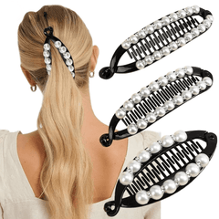 Faux Pearl Rhinestone Hair Claws Clip Fish Shape Banana Barrettes Hairpins