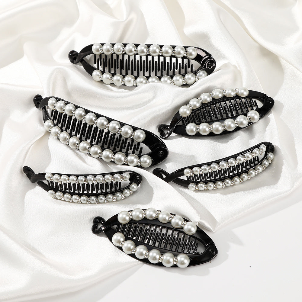 Faux Pearl Rhinestone Hair Claws Clip Fish Shape Banana Barrettes Hairpins