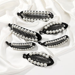 Faux Pearl Rhinestone Hair Claws Clip Fish Shape Banana Barrettes Hairpins