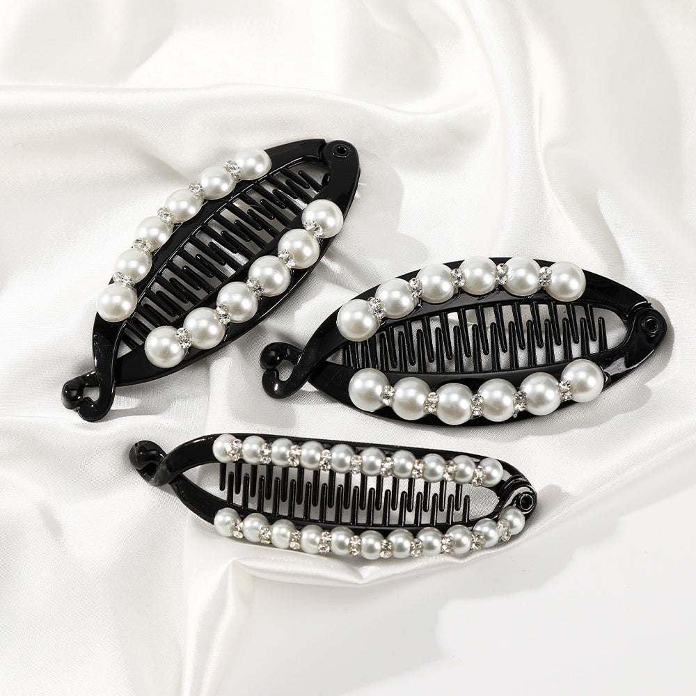 Faux Pearl Rhinestone Hair Claws Clip Fish Shape Banana Barrettes Hairpins