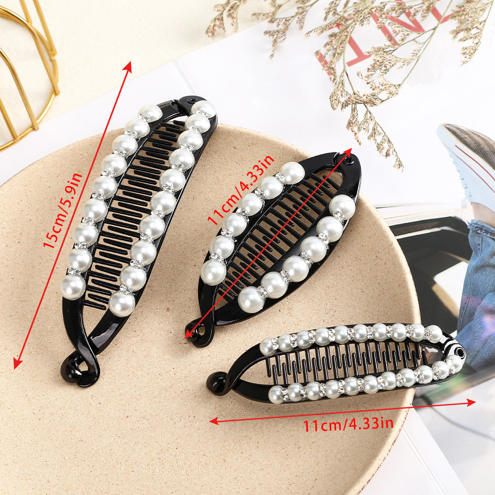 Faux Pearl Rhinestone Hair Claws Clip Fish Shape Banana Barrettes Hairpins