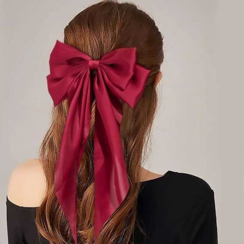 Large Red Hair Bow Silk Stain Hair Barrettes For Women
