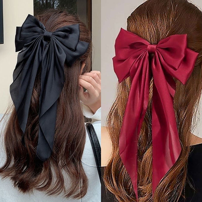 Large Red Hair Bow Silk Stain Hair Barrettes For Women