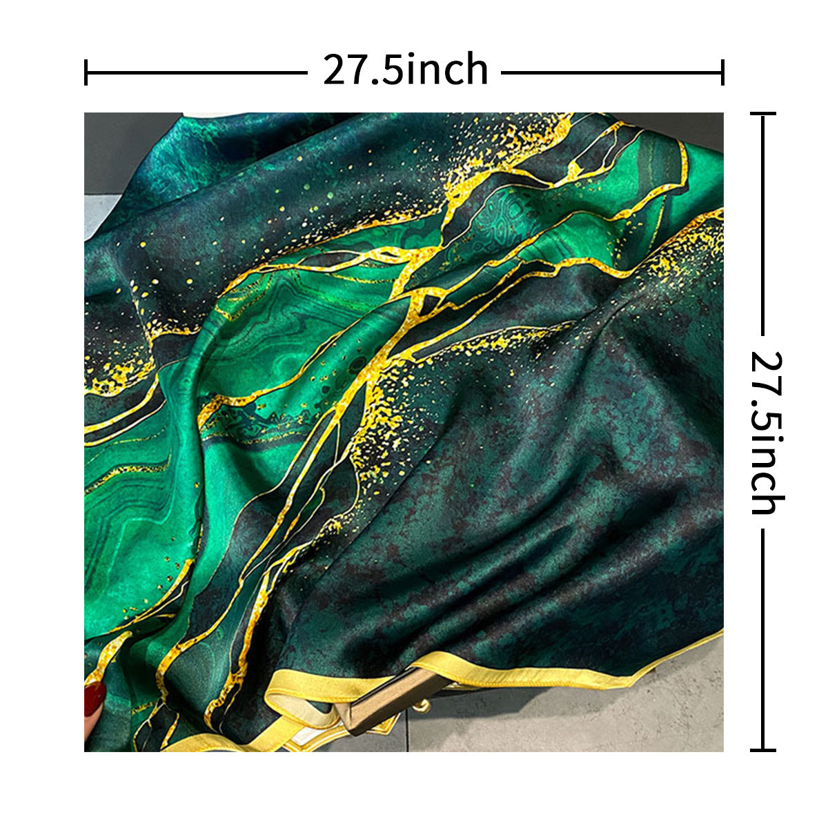 Dark Green River Print Neckerchief Vintage Silk Square Scarf Bandana