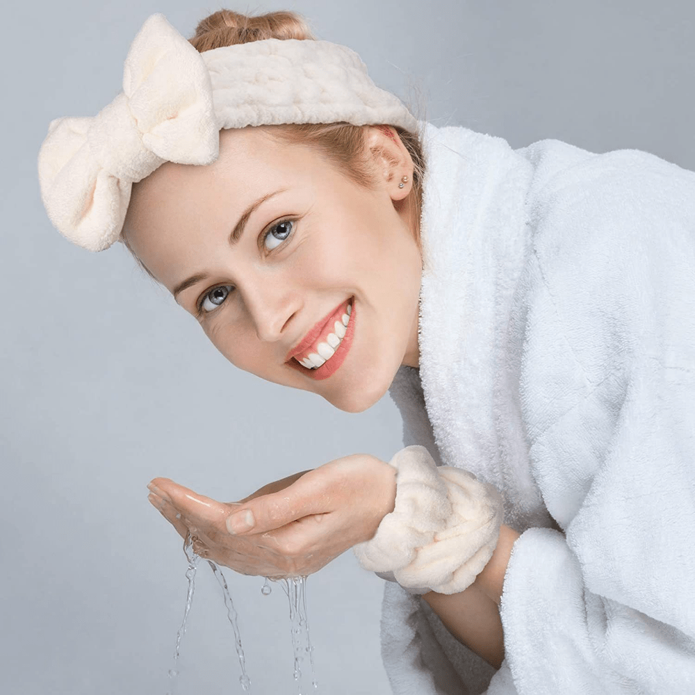 3pcs Solid Wristband Headband for Face Washing Makeup Spa