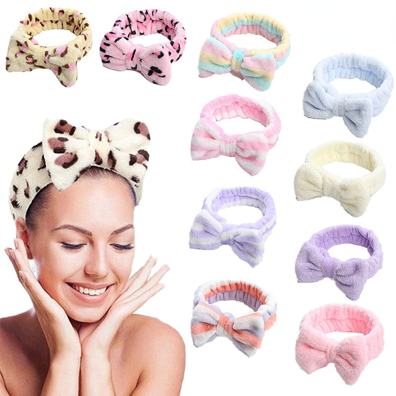 Bow Decor Plush Hair Hoop Elastic Headband Makeup Hair Accessory