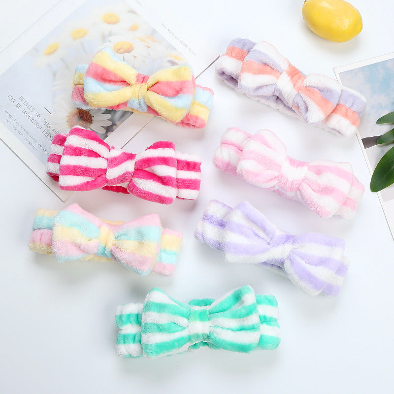 Bow Decor Plush Hair Hoop Elastic Headband Makeup Hair Accessory