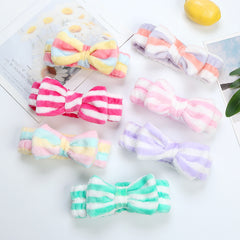Bow Decor Plush Hair Hoop Elastic Headband Makeup Hair Accessory