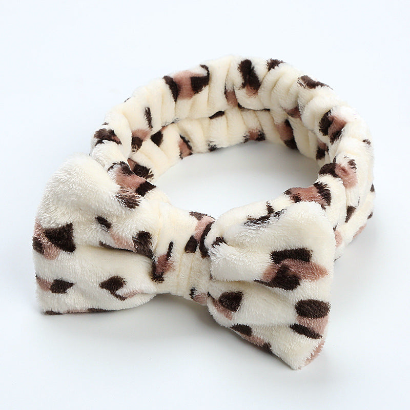 Bow Decor Plush Hair Hoop Elastic Headband Makeup Hair Accessory