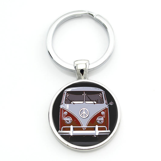 Hippie Peace Sign Van Bus Keychain Men Women Purse Bag Car Pendant Key Chain
