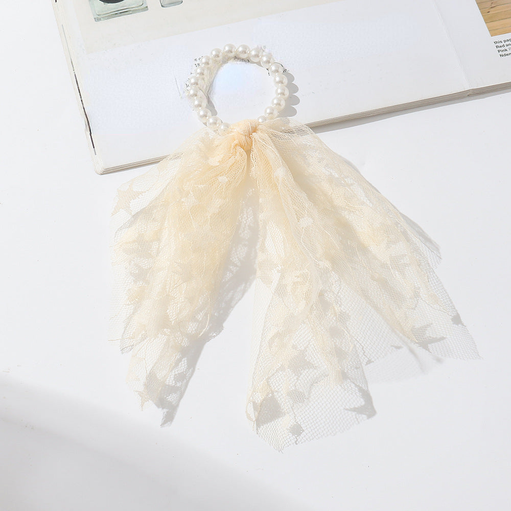 Faux Pearl Mesh Scrunchie Hair Tie Ponytail Holder Hair Accessory