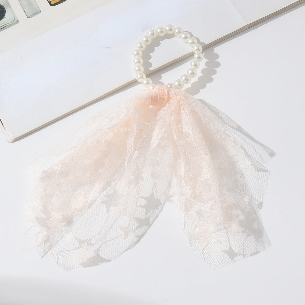 Faux Pearl Mesh Scrunchie Hair Tie Ponytail Holder Hair Accessory