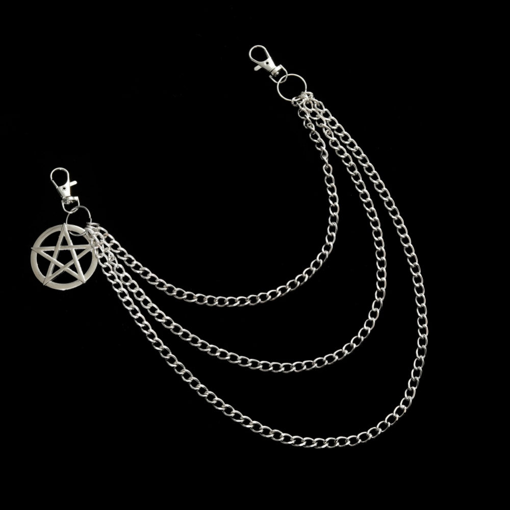Pentagram Keychain Punk Biker Chain Gothic Rock Accessory