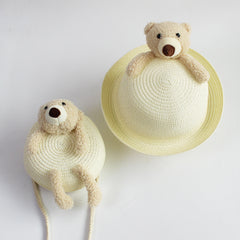 Kids' Cartoon Little Bear Grass Hat Large Brim Curly Sunscreen Hat