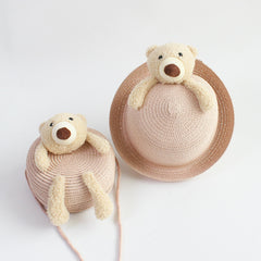 Kids' Cartoon Little Bear Grass Hat Large Brim Curly Sunscreen Hat