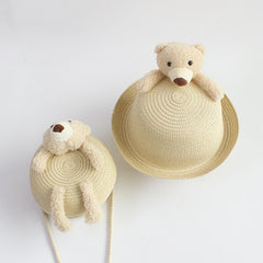 Kids' Cartoon Little Bear Grass Hat Large Brim Curly Sunscreen Hat