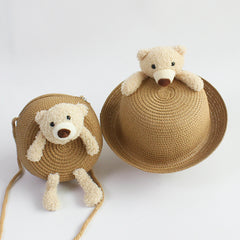 Kids' Cartoon Little Bear Grass Hat Large Brim Curly Sunscreen Hat