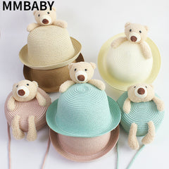 Kids' Cartoon Little Bear Grass Hat Large Brim Curly Sunscreen Hat