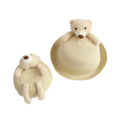 Kids' Cartoon Little Bear Grass Hat Large Brim Curly Sunscreen Hat