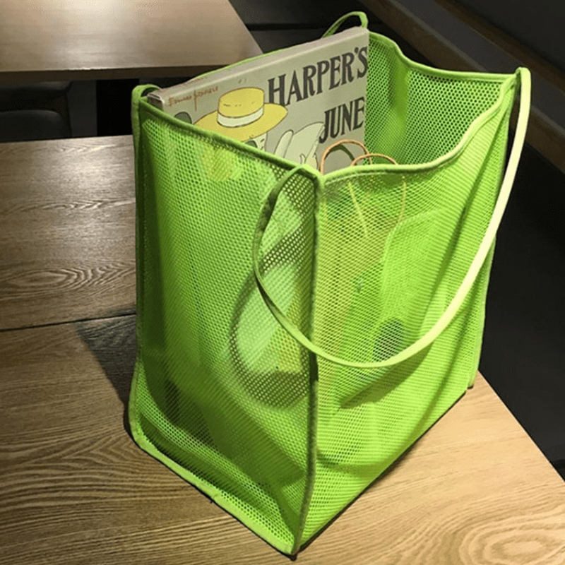 Summer Mesh Beach Bag Foldable Hollow Out Tote Bag Lightweight