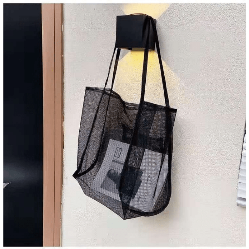 Summer Mesh Beach Bag Foldable Hollow Out Tote Bag Lightweight