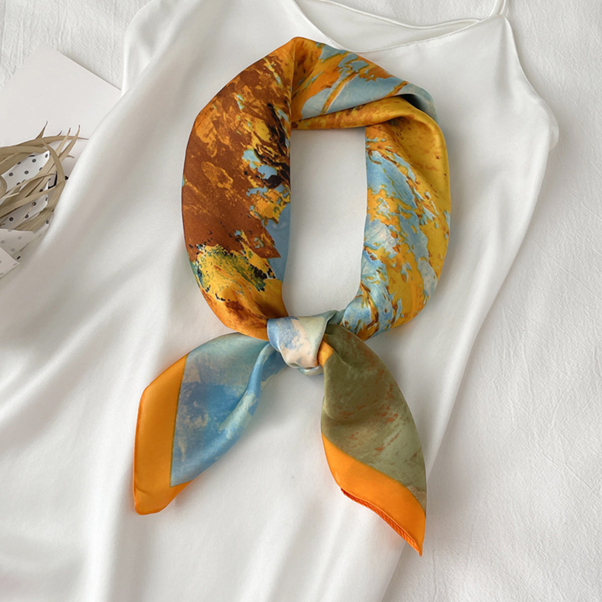 Tree Oil Painting Print Neckerchief Classic Silk Square Scarf Bandana
