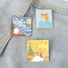 Oil Painting Style Brooch Decorative Pin Creative Gift Men Casual Jewelry