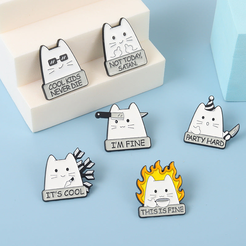 Sarcastic Cats Enamel Lapel Pins Funny Brooch