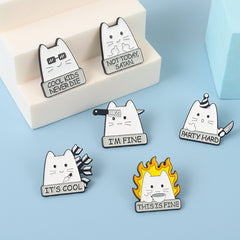 Sarcastic Cats Enamel Lapel Pins Funny Brooch