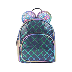 Kids Rhombus Cartoon Backpack PU Leather School Bag