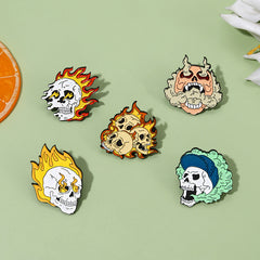 Skeleton Flame Ghost Brooch Pin