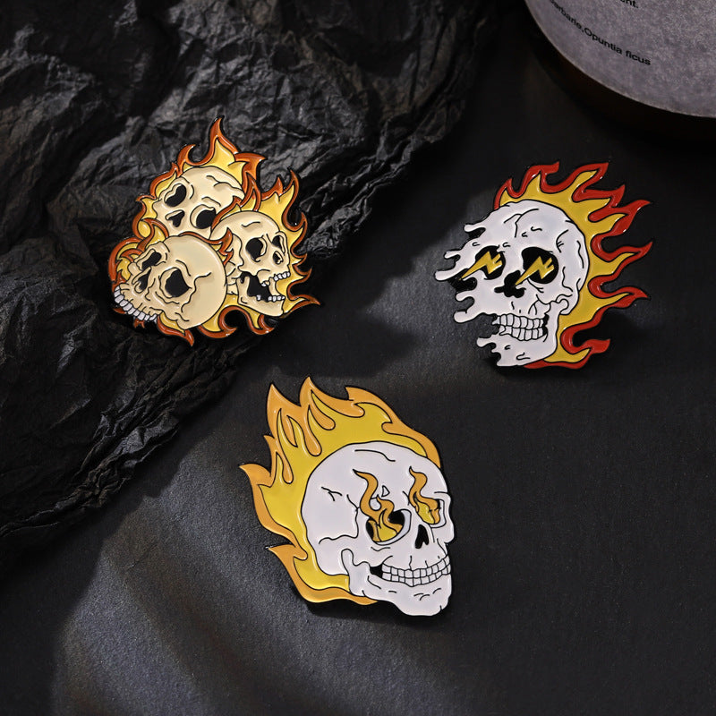 Skeleton Flame Ghost Brooch Pin