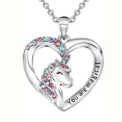 Zircon Unicorn Heart Pendant Necklace for Girls