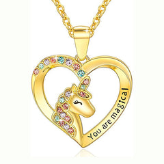 Zircon Unicorn Heart Pendant Necklace for Girls