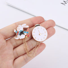 Aluminum Alloy Rabbit Pocket Watch Brooch