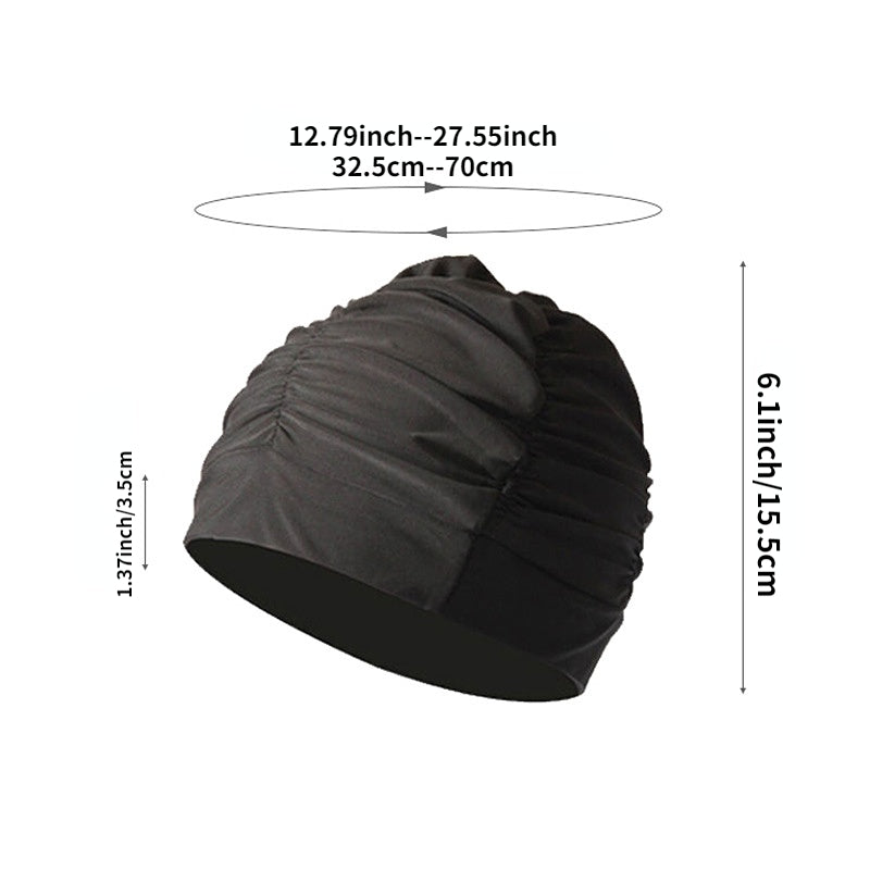 Pleated Swim Caps for Men Women Large Head Long Short Hair Bathing Cap