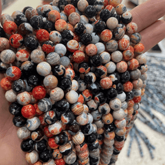Orange Dream Fire Dragon Veins Agates Round Loose Beads 15'' Strand