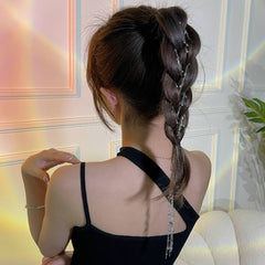 Rhinestone Chain Tassel Hair Clips Headband for Women
