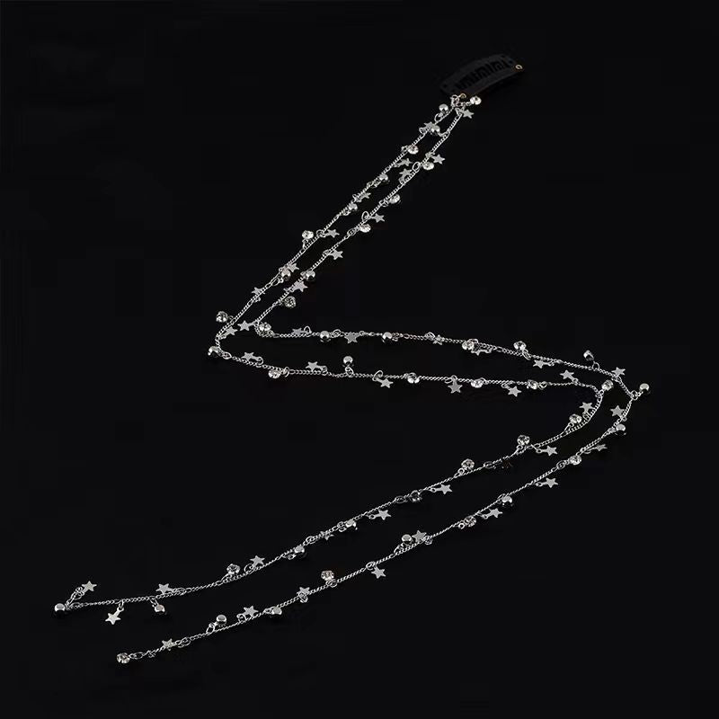 Rhinestone Chain Tassel Hair Clips Headband for Women