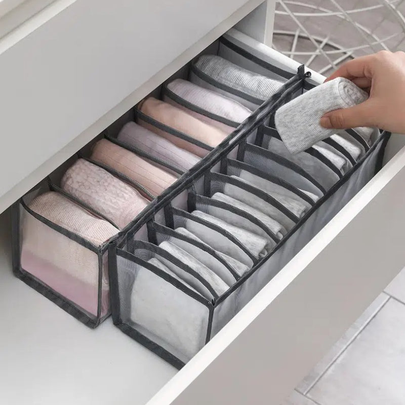 11 Grids Mesh Closet Shelf Organizer for Socks - Foldable Drawer Storage Box