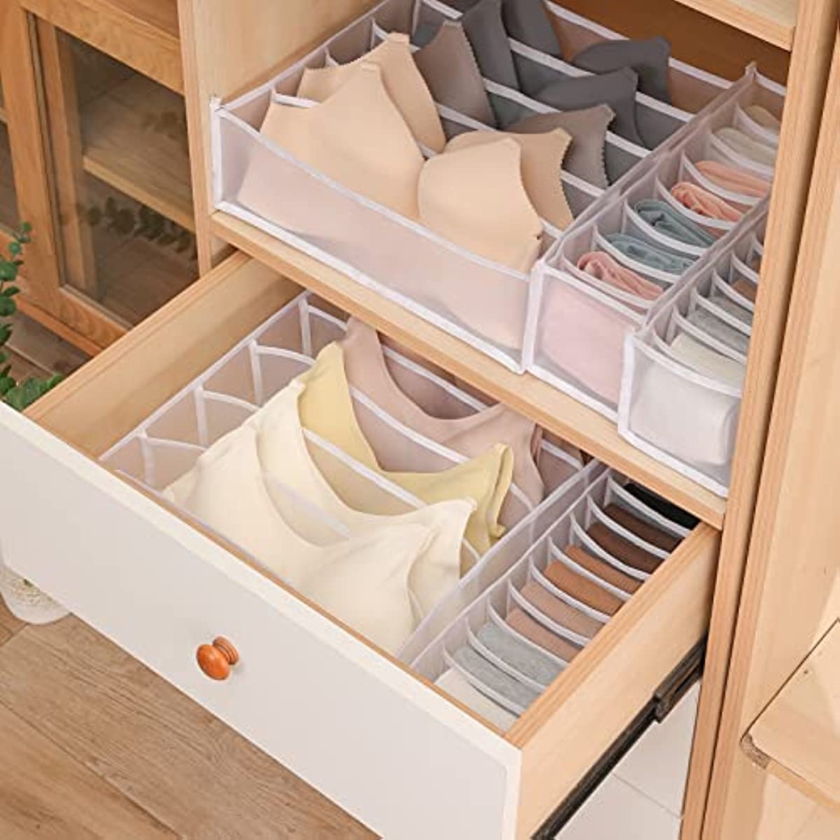 11 Grids Mesh Closet Shelf Organizer for Socks - Foldable Drawer Storage Box