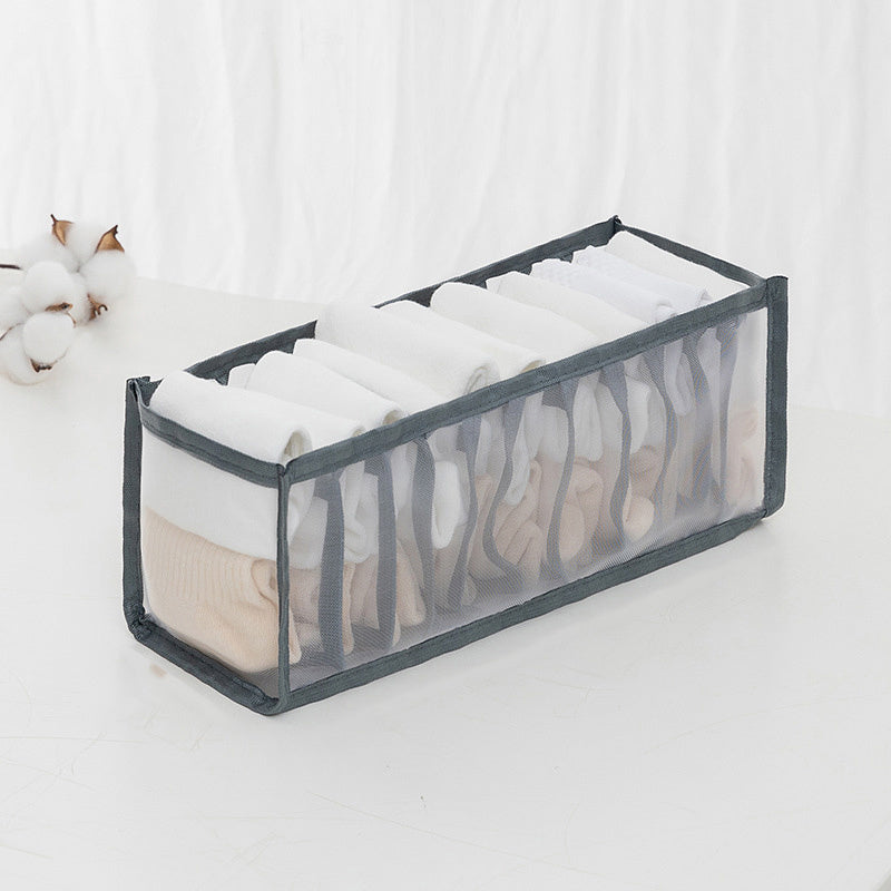 11 Grids Mesh Closet Shelf Organizer for Socks - Foldable Drawer Storage Box