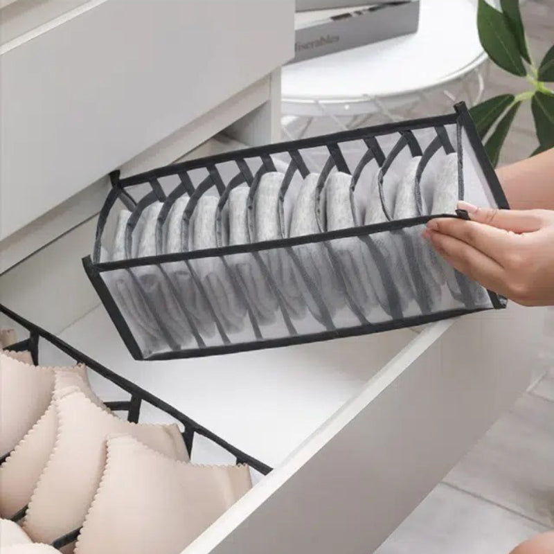 11 Grids Mesh Closet Shelf Organizer for Socks - Foldable Drawer Storage Box