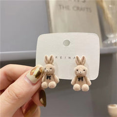 Cartoon Plush Rabbit Bear Stud Earrings for Girls
