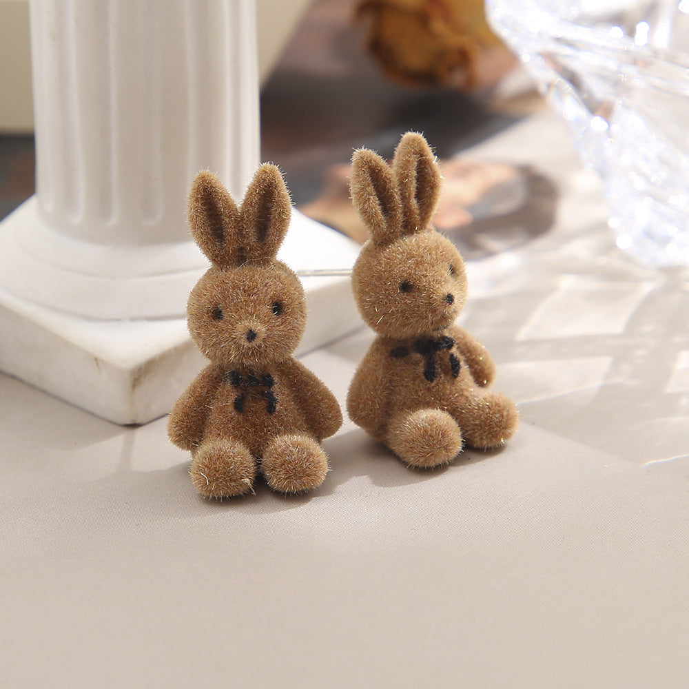 Cartoon Plush Rabbit Bear Stud Earrings for Girls
