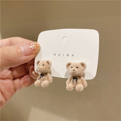 Cartoon Plush Rabbit Bear Stud Earrings for Girls
