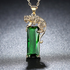 Leopard Inlaid Green Crystal Pendant Necklace Men's Party Jewelry